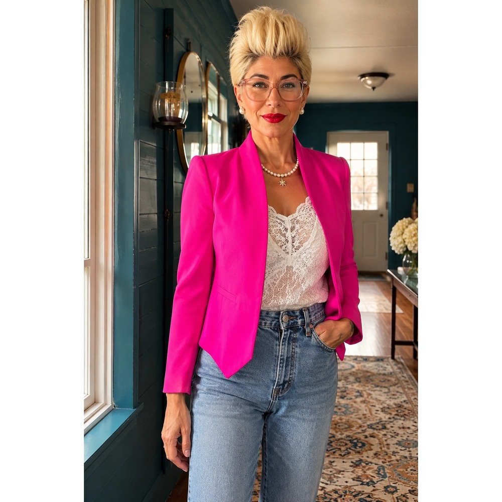 Truth & Pride 100% Silk Hot Pink Blazer Size XS Statement Tuxedo Jacket